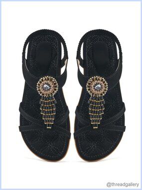 Womens Comfortable Flat Sandals with Vegan Leather Ankle Strap